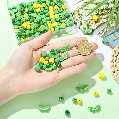140Pcs 6 Styles Spray Painted Wooden Beads WOOD-FS0002-54-1