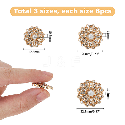 24Pcs 3 Styles Alloy Rhinestone Shank Buttons BUTT-HS0001-05G-1