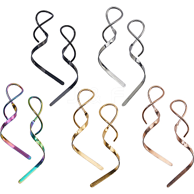 5 Pairs 5 Colors Wave Shape 304 Stainless Steel Dangle Earrings EJEW-HS0001-33-1