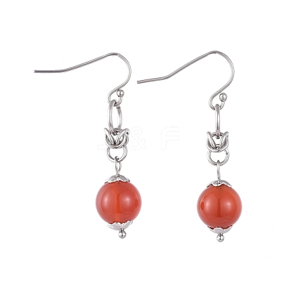 Natural Red Agate/Carnelian Dangle Earrings EJEW-JE03934-02-1