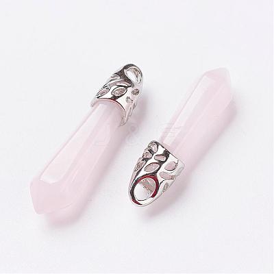 Natural Rose Quartz Pointed Pendants G-P309-05-1