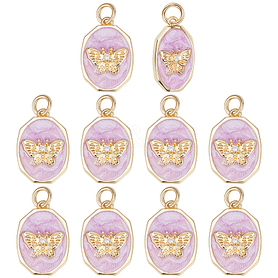 10Pcs Brass Micro Pave Clear Cubic Zirconia Pendants ZIRC-BC0015-13-1