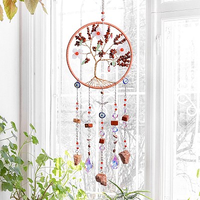 Tree of Life Natural Red Jasper Chips Suncatchers HJEW-F027-16-1