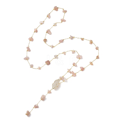 Natural Sunstone Chip Handmade Link Chain Necklaces NJEW-JN05811-03-1