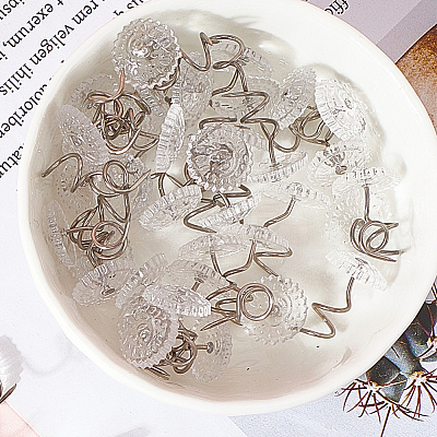 60Pcs Clear Acrylic Flat Round Head Iron Twist Pins FIND-SP0004-66-1