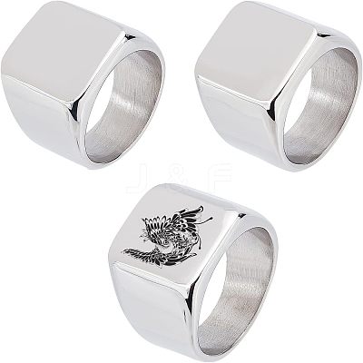 3Pcs 3 Size 304 Stainless Steel Rectangle Signet Finger Rings RJEW-UN0001-26P-1