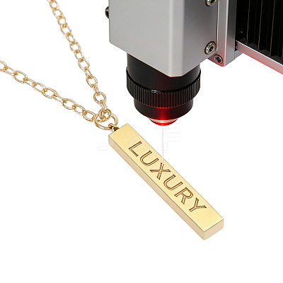 201 Stainless Steel/Brass Coated Iron Rectangle Pendant Necklace NJEW-CO0001-01-1