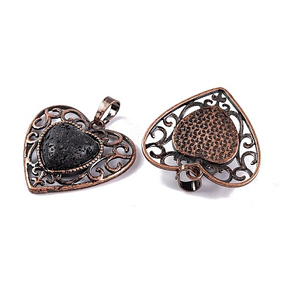 Natural Lava Rock Peach Love Heart Pendants G-G158-01-06-1