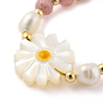 Natural Tourmaline & Pearl & Shell Flower Beaded Slider Finger Rings RJEW-H220-01G-1