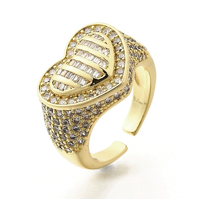 Brass Micro Pave Clear Cubic Zirconia Cuff Rings for Women RJEW-G347-01G-1