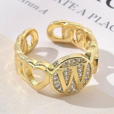 Brass Micro Pave Clear Cubic Zirconia Open Cuff Rings for Women RJEW-K289-02G-W-1
