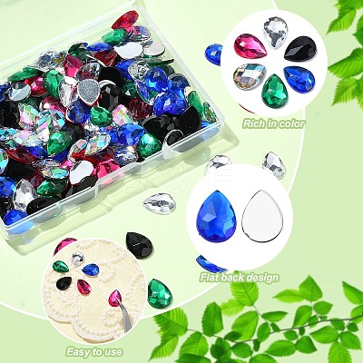 180Pcs 6 Colors Acrylic Rhinestone Flat Back Cabochons GACR-YW0001-04-1