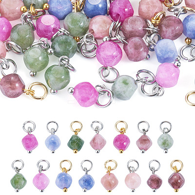 30Pcs 3 Styles Natural Colorful Tourmaline Dice Charms PALLOY-TA00370-1