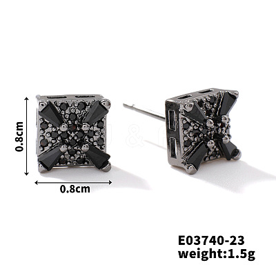 Chic Brass Cubic Zirconia Stud Earrings LS-ZD1304-15-1