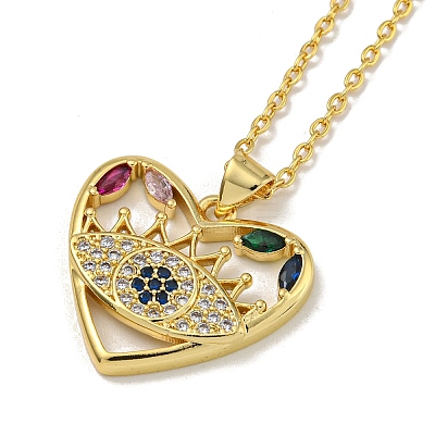 Brass Pave Colorful Cubic Zirconia Peach Heart Pendant Necklaces for Women LS-NJEW-Q346-04G-02-1