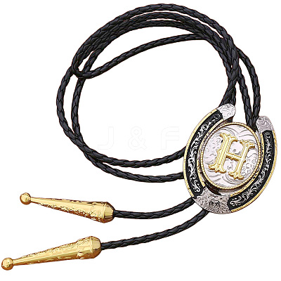 Cowboy Western Alloy Horseshoes & Letter Pendant Bolo Tie Necklaces NJEW-WH20014-02H-1