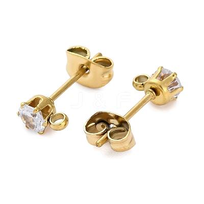 Ion Plating(IP) 304 Stainless Steel Cubic Zirconia Stud Earring Findings STAS-P373-04A-G-1