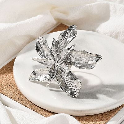 Flower Alloy Adjustable Rings for Women RJEW-B108-01P-1