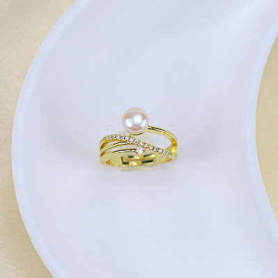 Natural Freshwater Pearl with Clear Cubic Zirconia Cuff Rings WGACE42-24-1
