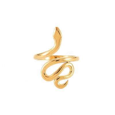 Ion Plating(IP) 304 Stainless Steel Snake Wide Open Cuff Ring for Women RJEW-S405-226G-1