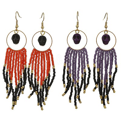 Halloween Glass Seed Tassel Earring for Women EJEW-MZ00798-1