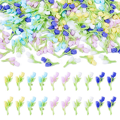 100Pcs 5 Colors Luminous & Two Tone Resin Decoden Cabochons RESI-TA0003-90-1