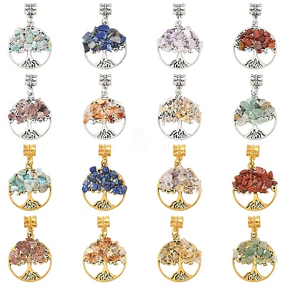 16Pcs 16 Styles Alloy Gems Tree of Life European Dangle Charms PALLOY-YW00085-1