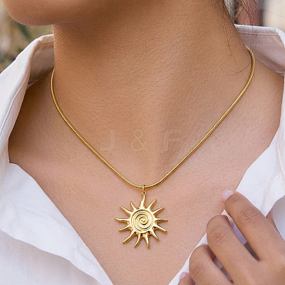 304 Stainless Steel Vintage Sun Spiral Pendant Necklaces for Women WV2737-1