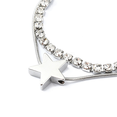 Star Alloy Pave Clear Cubic Zirconia Link Round Snake Chain Bracelets BJEW-S149-01P-1