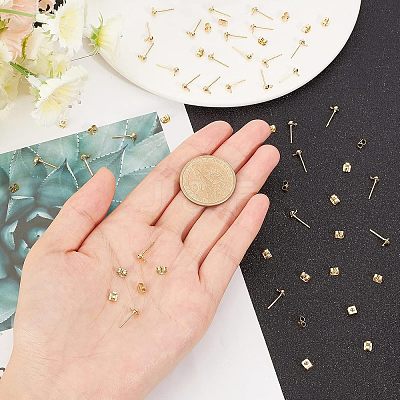 60Pcs 2 Styles Brass Stud Earring Findings KK-CA0001-35G-1
