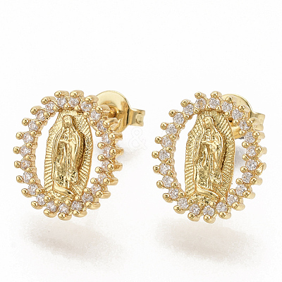 Brass Micro Pave Clear Cubic Zirconia Stud Earrings EJEW-S208-037-1