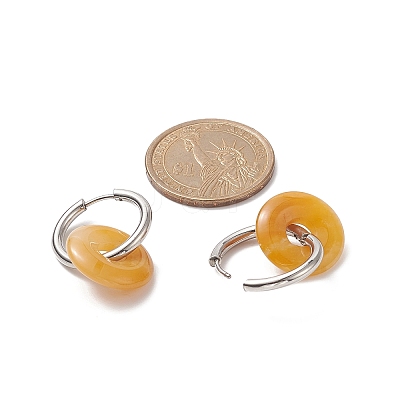 Natural Tiger Eye Pi Disc/Donut Dangle Hoop Earrings EJEW-JE05132-02-1