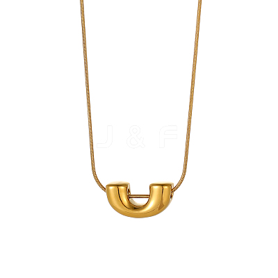 304 Stainless Steel U-shaped Pendant Round Snake Chain Necklaces NJEW-OY002-34G-1