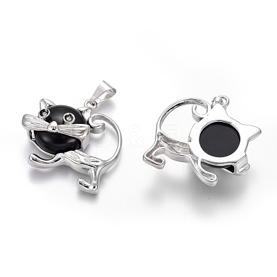 Natural Dyed & Heated Black Agate Kitten Pendants G-J386-C05-1