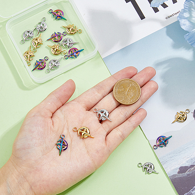 18Pcs 3 Colors 304 Stainless Steel Pendant Rhinestone Settings Ion Plating(IP) STAS-DC0014-65-1