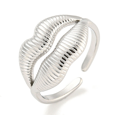 Non-Tarnish 304 Stainless Steel Lip Open Cuff Ring for Women X-RJEW-A043-20P-1