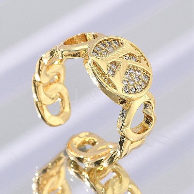 Brass Micro Pave Clear Cubic Zirconia Open Cuff Rings for Women RJEW-K289-02G-K-1