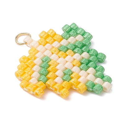 Glass Seed Beaded Maple Leaf Pendants PALLOY-MZ00889-03-1