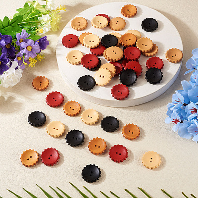 60Pcs 5 Styles Spray Painted Natural Wood Buttons WOOD-TA0002-91-1