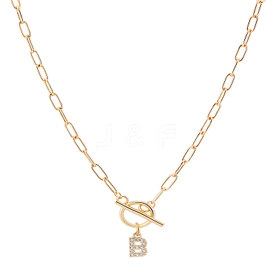 1Pc 304 Stainless Steel Chain & Brass Micro Pave Cubic Zirconia Letter Pendant Necklaces NJEW-LP0001-36B-G-1
