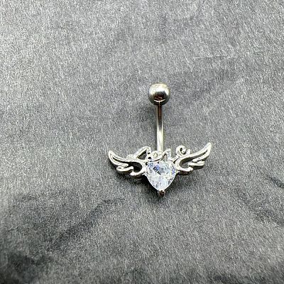 Heart with Wings Brass Crystal Rhinestone Curved Barbell Belly Rings FS-WG4497F-01-1