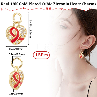 15Pcs Brass Micro Pave Clear Cubic Zirconia Pendants KK-BBC0010-36-1