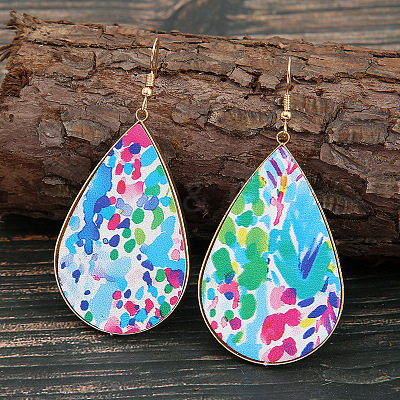 Imitation Leather Teardrop Dangle Earrings FS-WG4D344-01-1