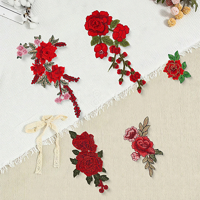 6Pcs 3 Styles & 2 Pairs 2 Styles Computerized Embroidery Cloth Iron on/Sew on Patches PATC-CY0003-97-1