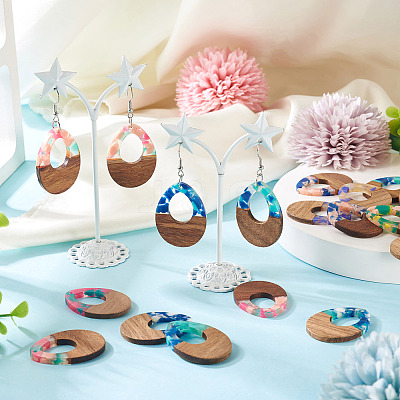 16Pcs 8 Colors Resin and Walnut Pendants FIND-TA0006-36C-1
