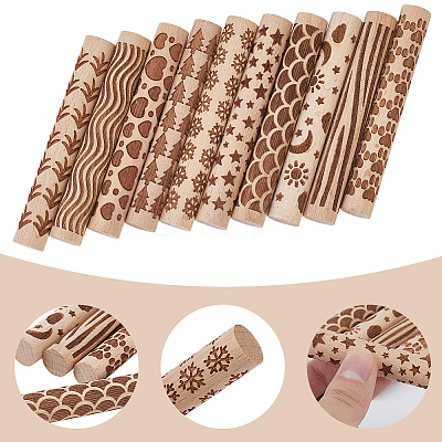 10Pcs 10 Styles Wood Rolling Pin AJEW-GF0014-29-1