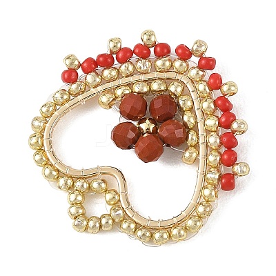 Natural Red Jasper Faceted Round Beaded Copper Wire Wrapped Pendants PALLOY-MZ01400-02-1