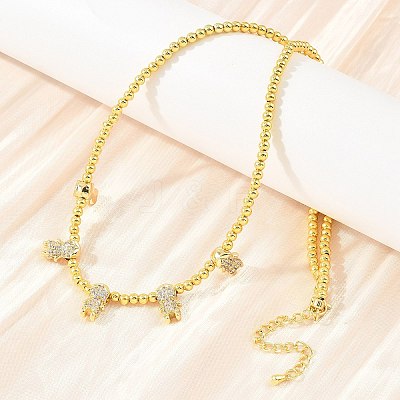Brass Micro Pave Clear Cubic Zirconia Boy and Round Beaded Necklaces KK-CBA4547-14G-1
