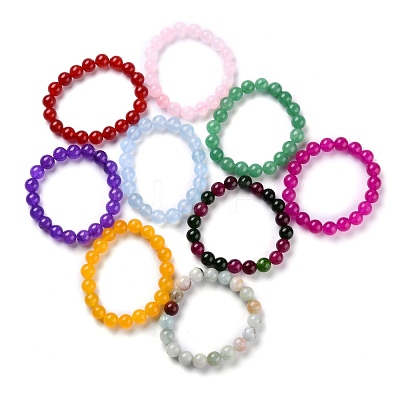 Dyed Natural Jade Beads Stretch Bracelets BJEW-G633-C-1