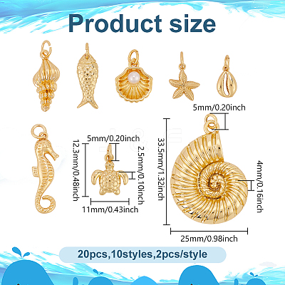 20Pcs 10 Styles Ocean Styles Brass Pendants KK-ME0003-71-1